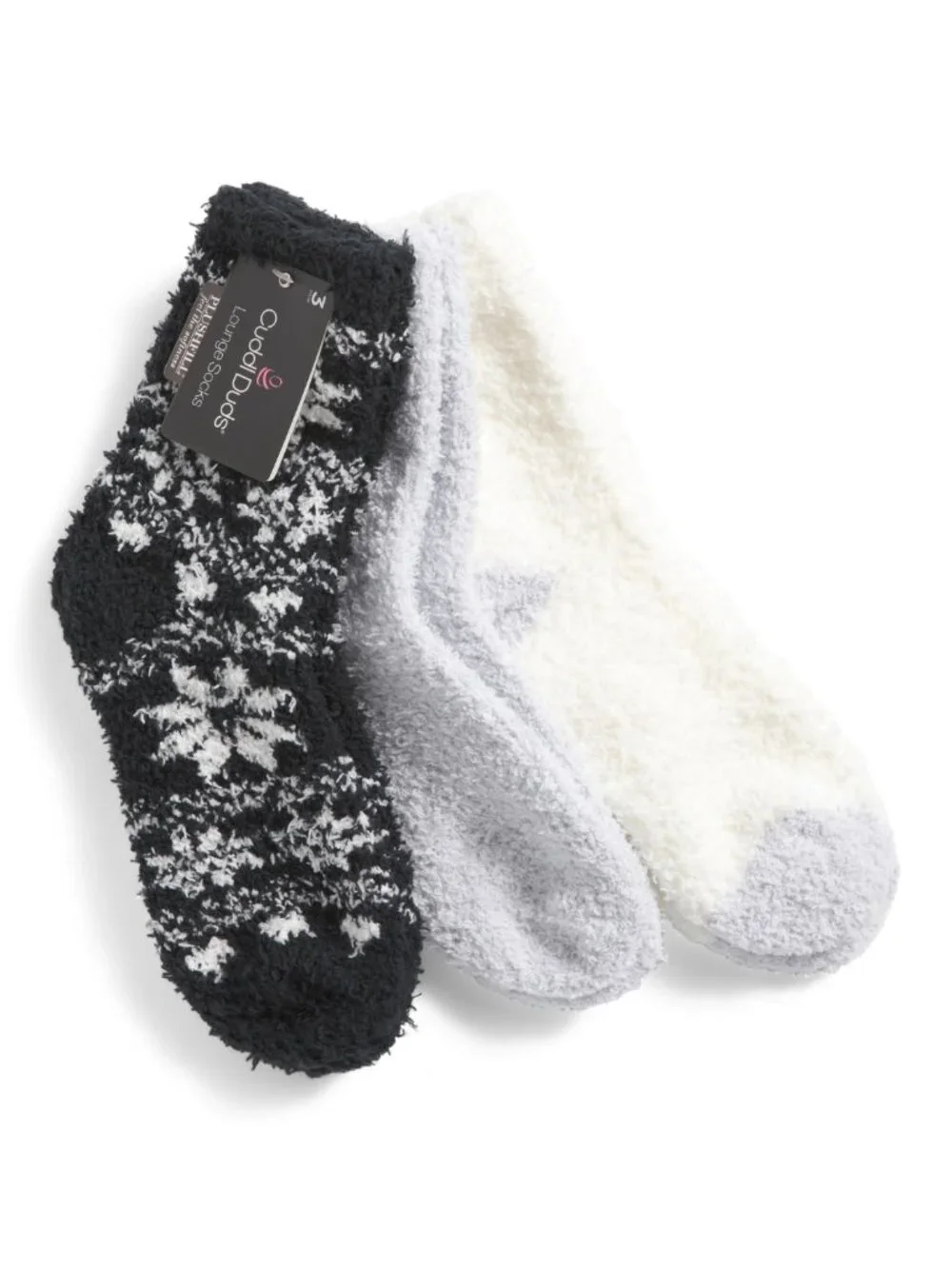 NWT-Cuddl Duds Plushfill Lounge Socks - 3 Pk - Snowflakes in Black, Gray, Cream